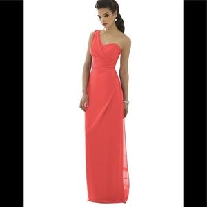 Coral one shoulder full length dress